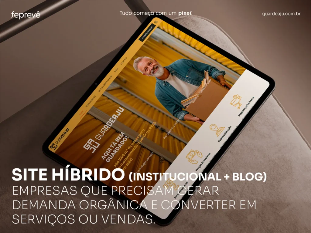 Site Híbrido (Institucional + Blog)
Empresas que precisam gerar demanda orgânica e converter em serviços ou vendas.